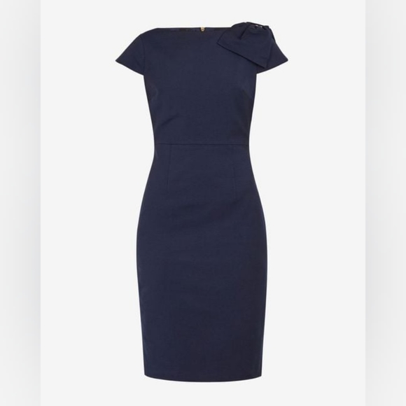 NWOT Stunning Ted Baker Jerolaa Bow Detail Fitted Dress in Navy Blue - Picture 4 of 8